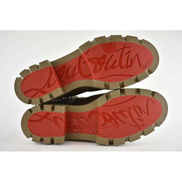 Christian Louboutin Horse Flat Silex Grey Leather Combat Lace Up Chain Boot 36 - Picture 12 of 12